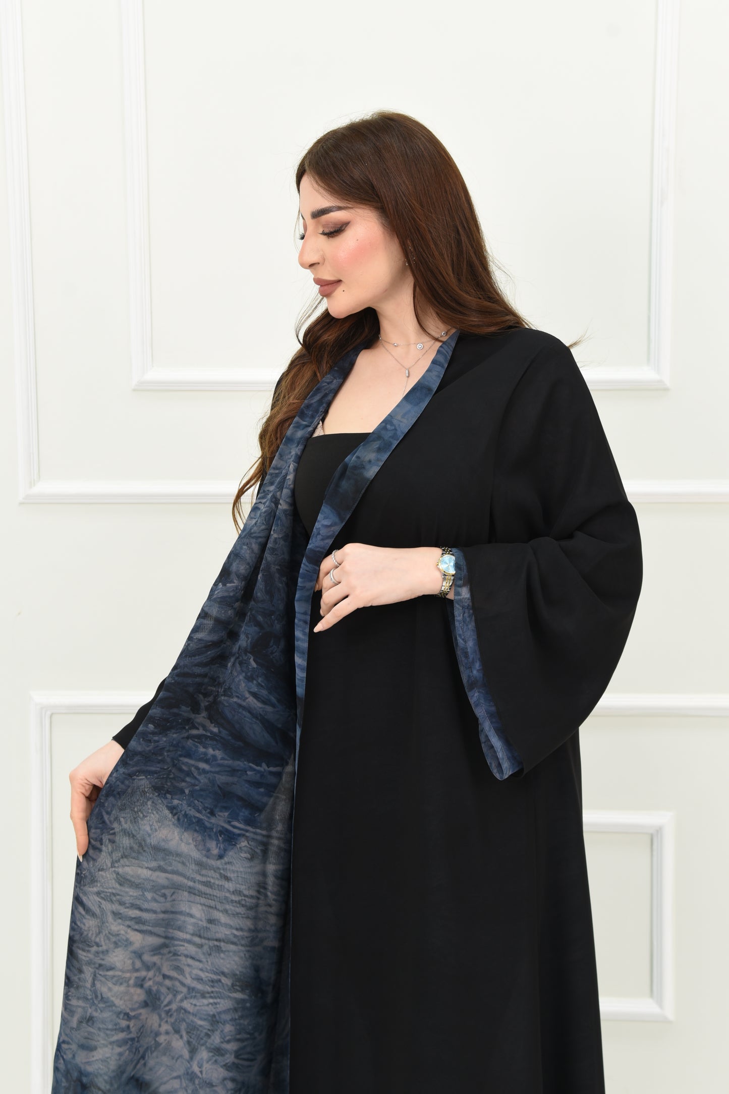 Double-Faced Chiffon Abaya – Black -Navy Blue Gradient