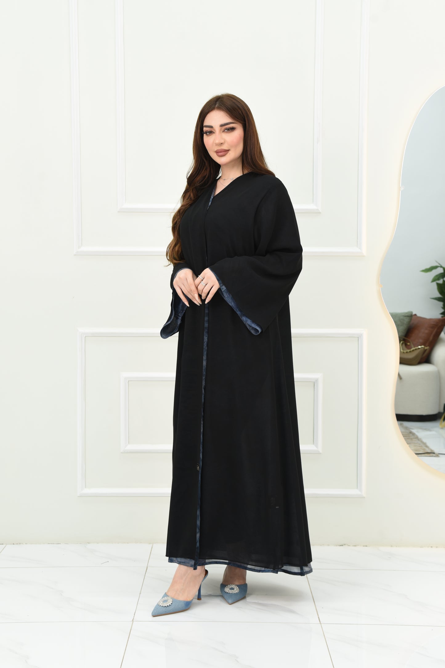Double-Faced Chiffon Abaya – Black -Navy Blue Gradient