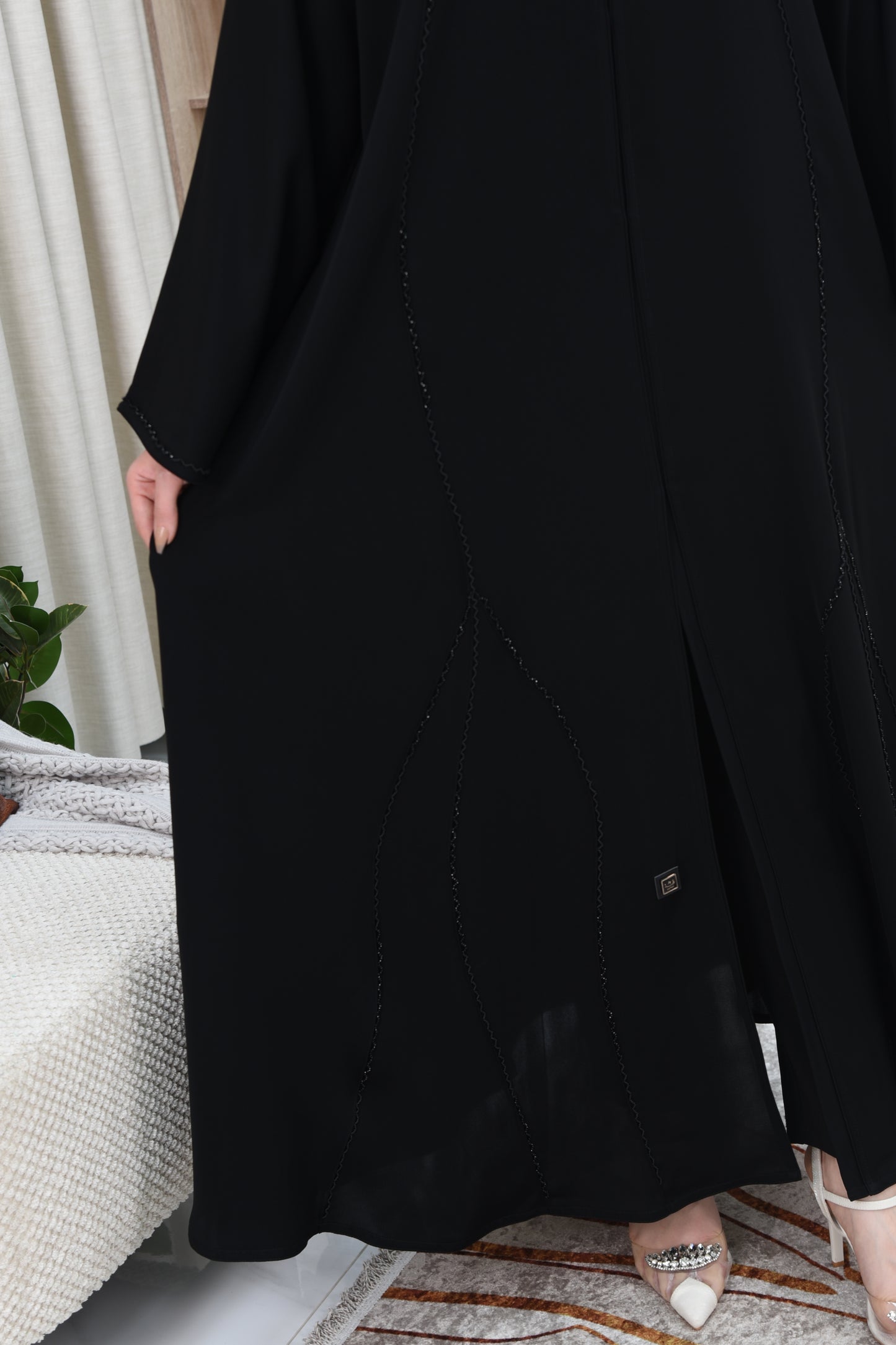 Classic Black Abaya with Luxurious Shimmering Beaded Embroidery