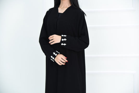 Abaya with Pearl Embroidered Sleeve Details