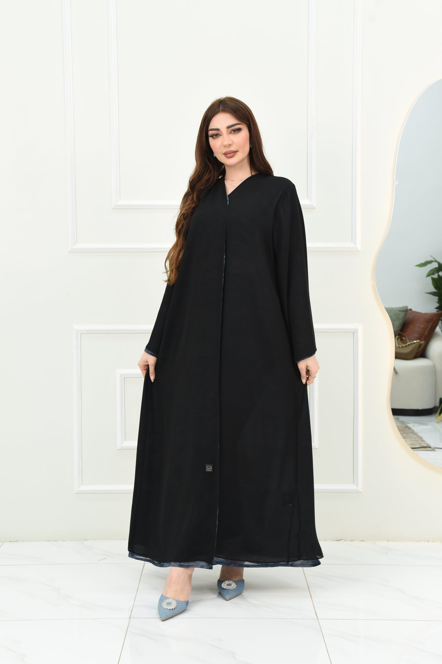 Double-Faced Chiffon Abaya – Black -Navy Blue Gradient
