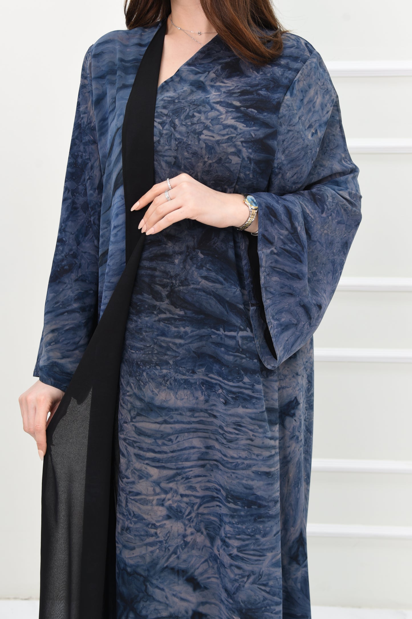 Double-Faced Chiffon Abaya – Black -Navy Blue Gradient