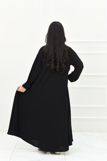 Girls’ Flared Black Abaya with Zipper Closure