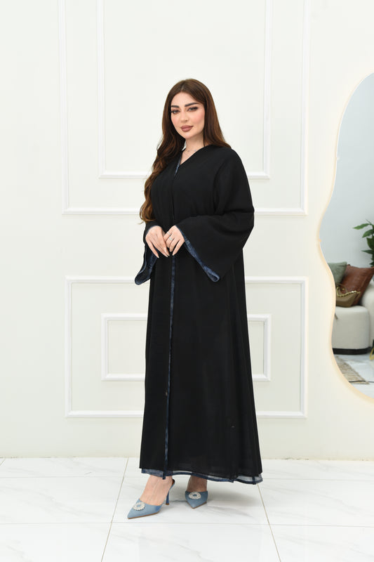 Double-Faced Chiffon Abaya – Black -Navy Blue Gradient