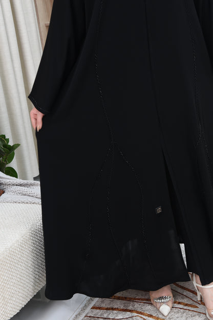 Classic Black Abaya with Luxurious Shimmering Beaded Embroidery