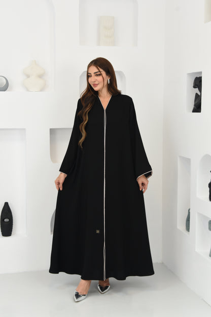 Flared abaya with elegant braided cord detailing