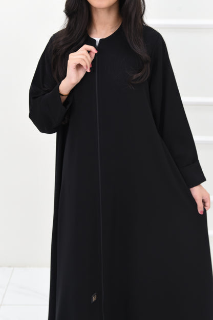 Girls’ Flared Black Abaya with Zipper Closure