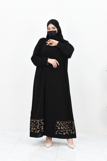 Elegant abaya with enchanting beige embroidery