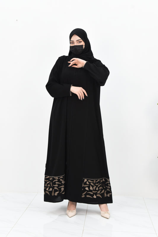 Elegant abaya with enchanting beige embroidery