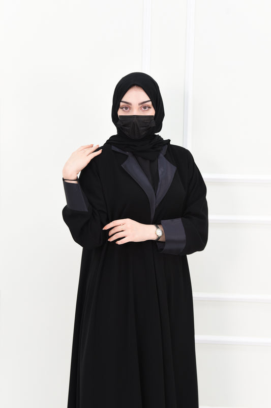 Abaya with taffeta collar and sleeves