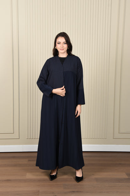Navy Blue Abaya with Striped Details