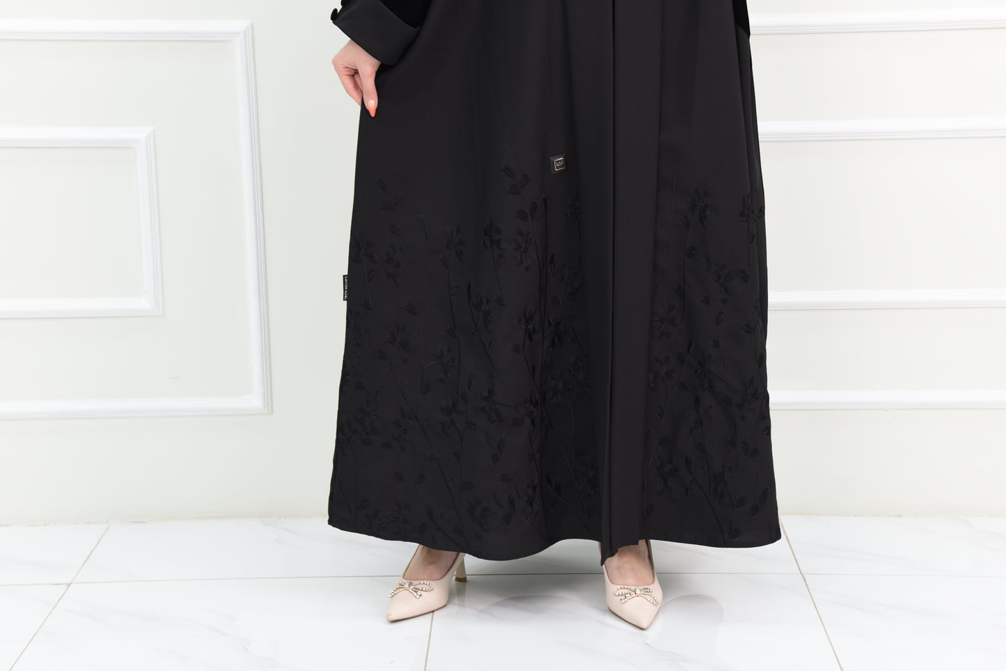 Black Abaya with Velvet Top and Embroidered Bottom