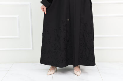 Black Abaya with Velvet Top and Embroidered Bottom
