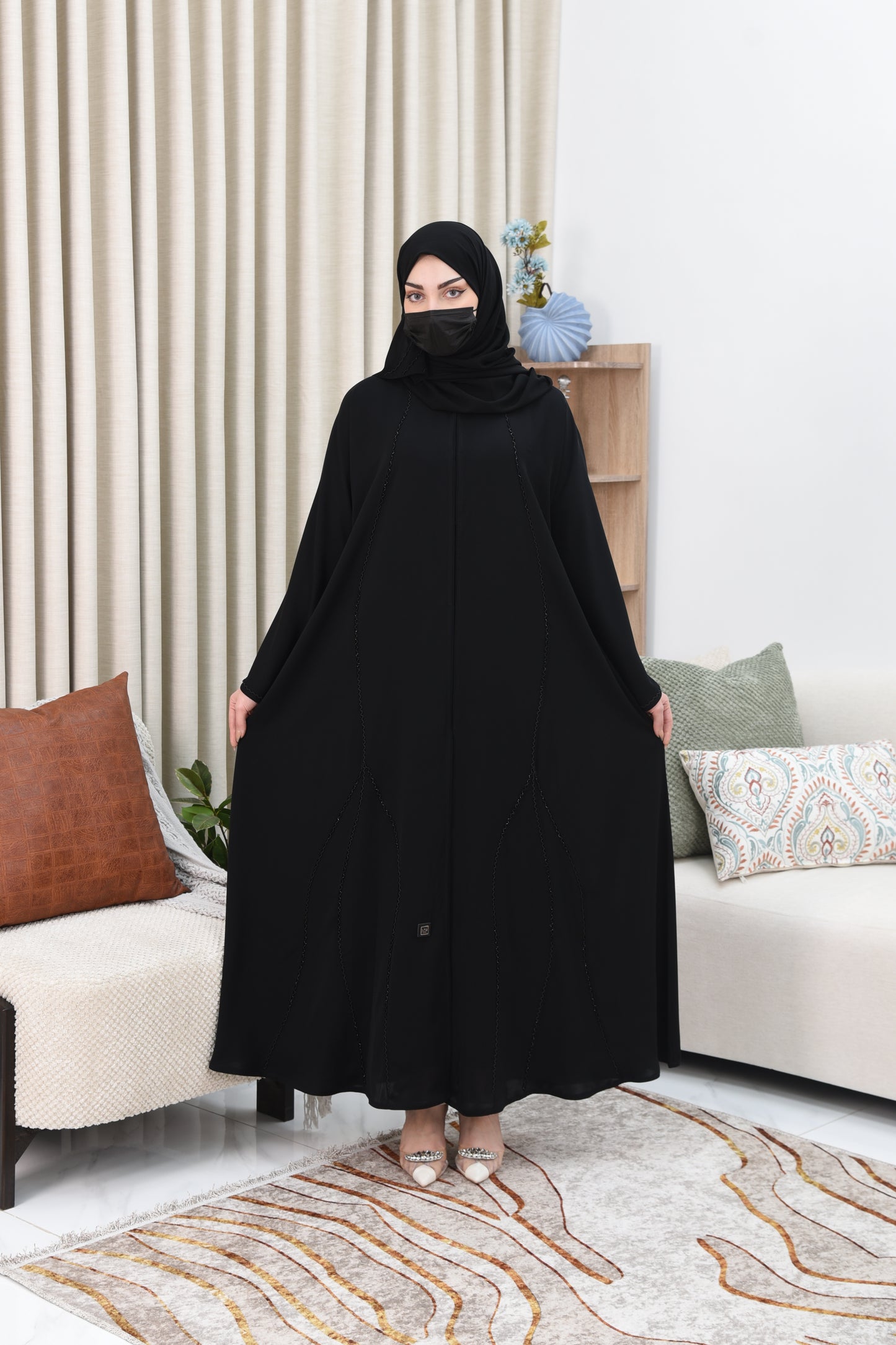 Classic Black Abaya with Luxurious Shimmering Beaded Embroidery