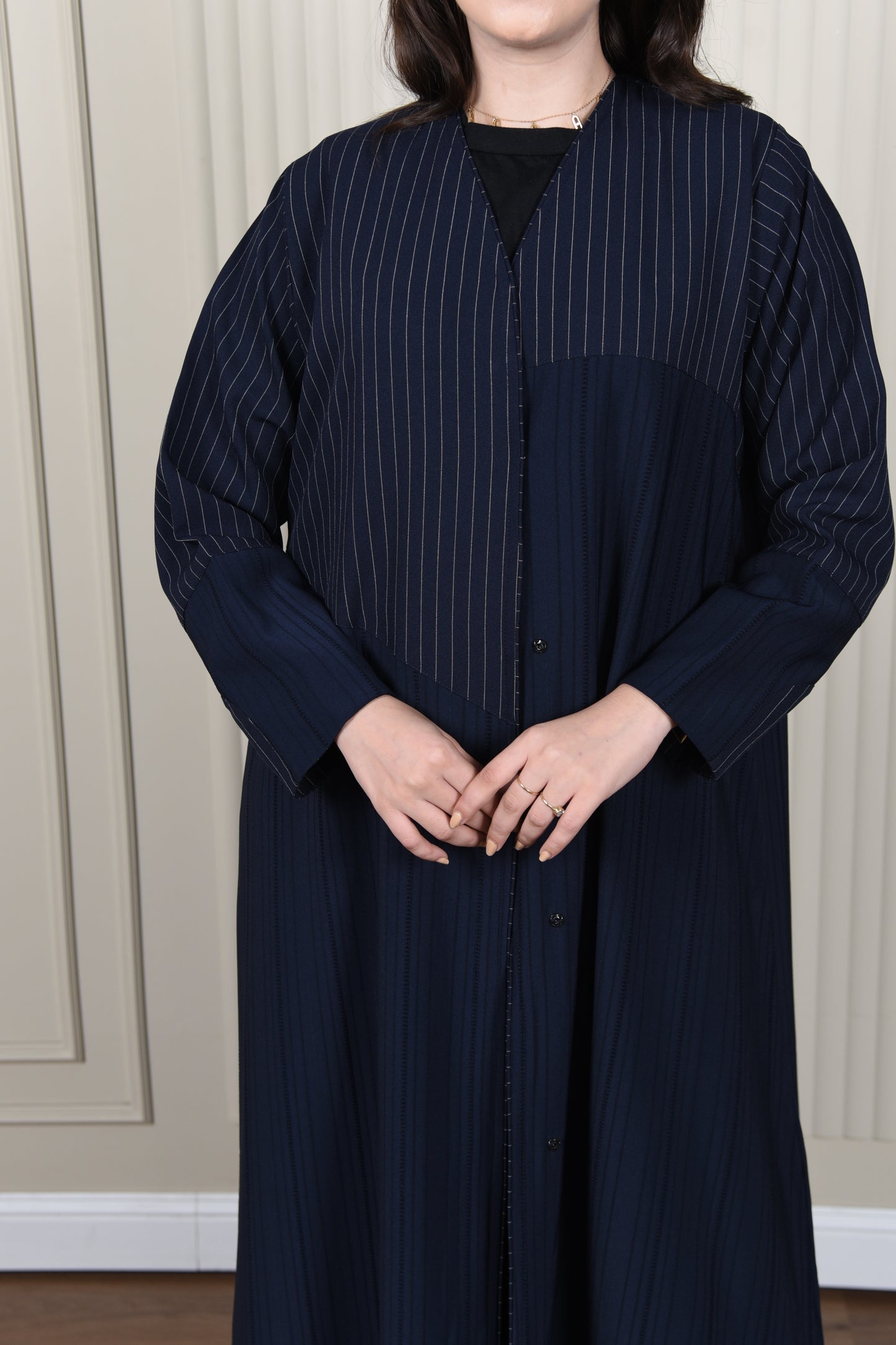 Navy Blue Abaya with Striped Details