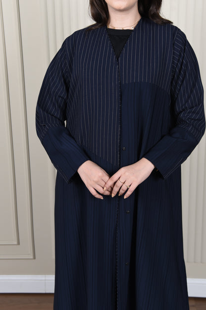 Navy Blue Abaya with Striped Details