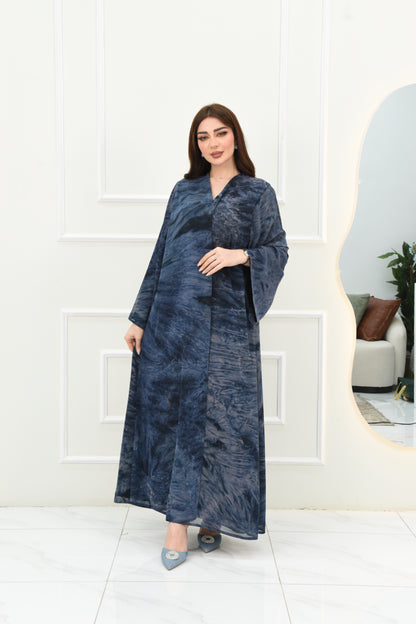 Double-Faced Chiffon Abaya – Black -Navy Blue Gradient