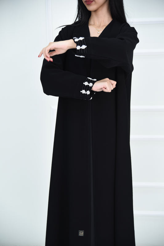 Abaya with Pearl Embroidered Sleeve Details
