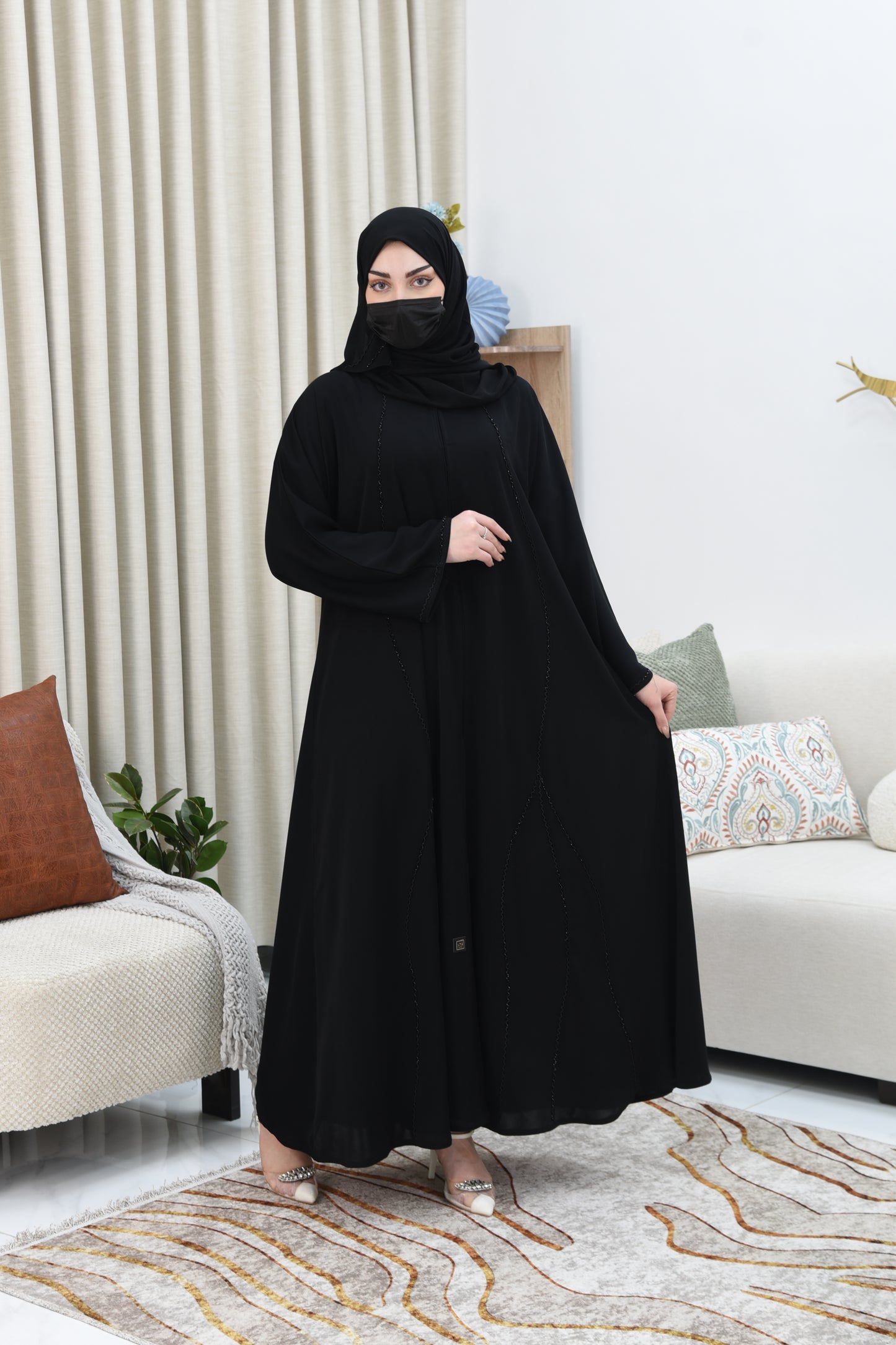 Classic Black Abaya with Luxurious Shimmering Beaded Embroidery
