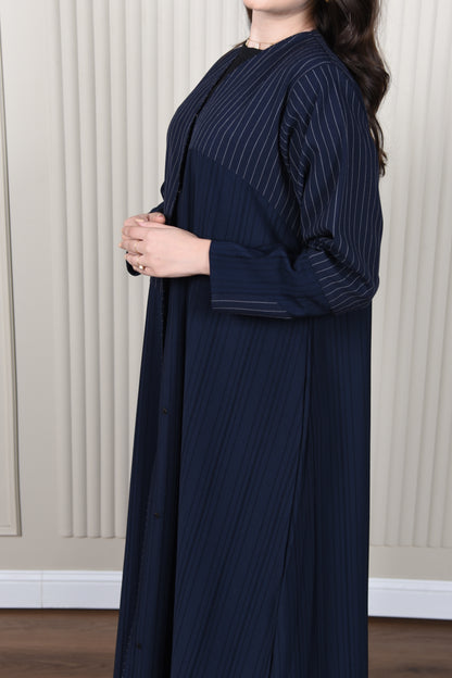 Navy Blue Abaya with Striped Details