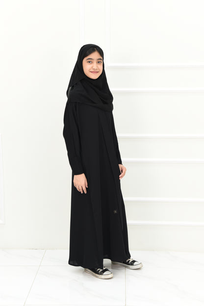 Girls’ plain abaya with folded sleeves