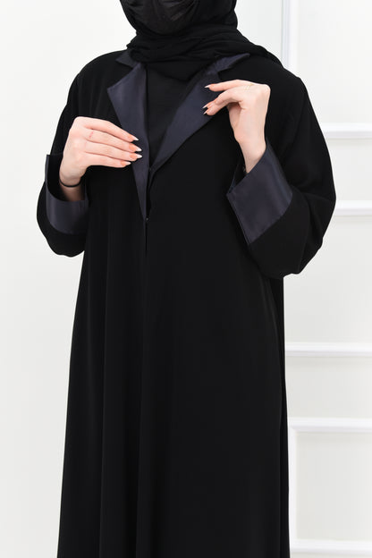 Abaya with taffeta collar and sleeves