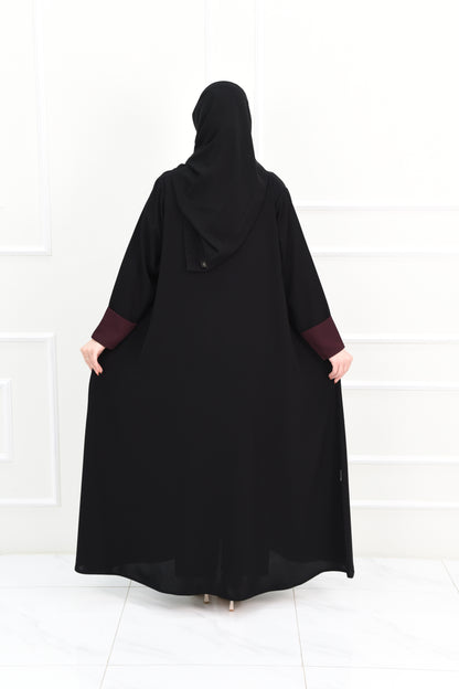 Black abaya with unique burgundy details