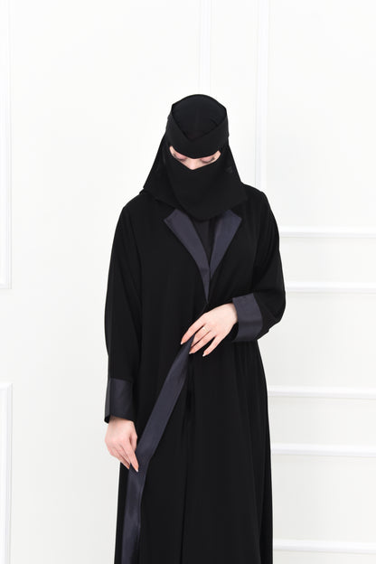 Abaya with taffeta collar and sleeves