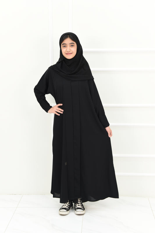 Girls’ plain abaya with folded sleeves