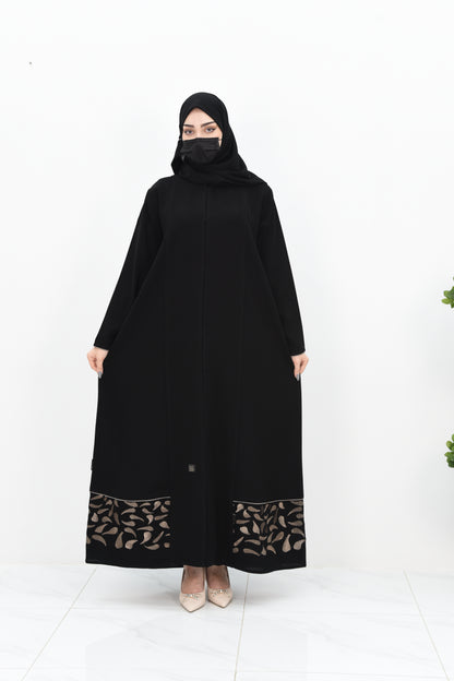 Elegant abaya with enchanting beige embroidery