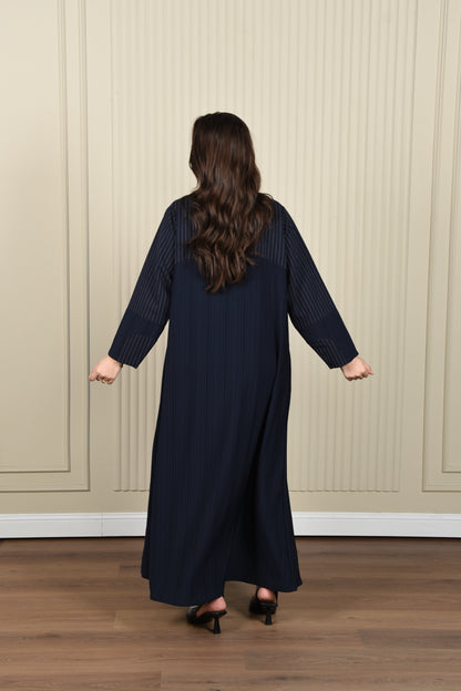 Navy Blue Abaya with Striped Details