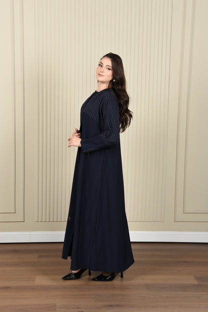 Navy Blue Abaya with Striped Details